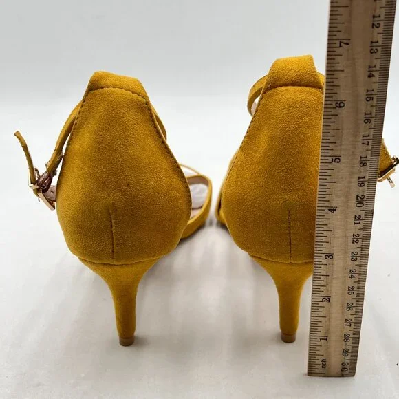 FSJ Yellow Strappy Ankle Strap Open Toe High Heel Caged Cutout T-Strap Sandals - Picture 5 of 8